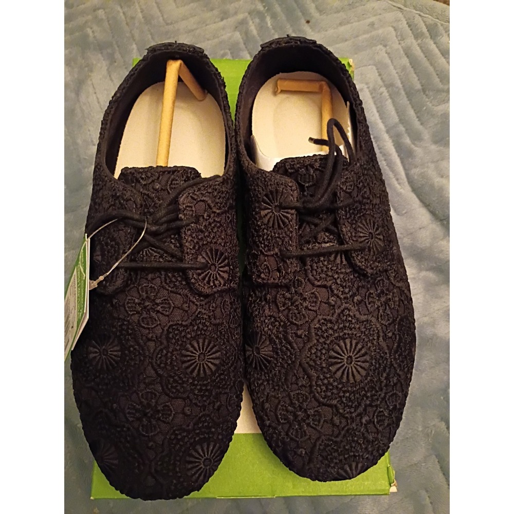 Sanuk Bianca Women Crochet Oxford Laced Up Black Shoes Yoga Mat Sz 7 Women NWT